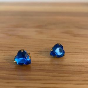 Vintage 80s vibrant blue crystal heart earrings